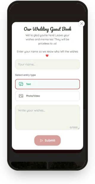 Guestbook: the wishes form.