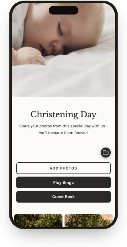 Guest gallery in the Linen Christening template