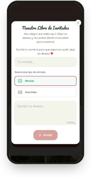 Libro de firmas: formulario de felicitaciones.