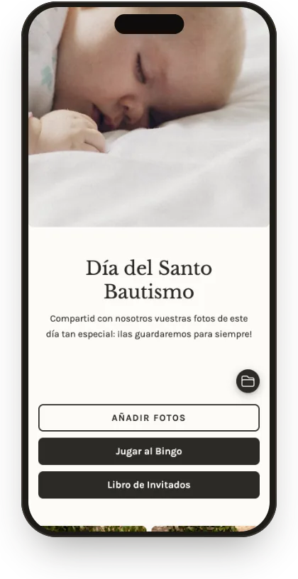 Galería de invitados con la plantilla Bautizo de lino