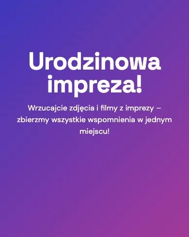 Ekran galerii urodzinowej w szablonie „Urodzinowa impreza!”.